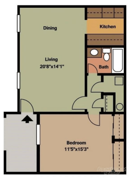 1BR Floorplan at Crescent Place Apartments, Savannah, 31419